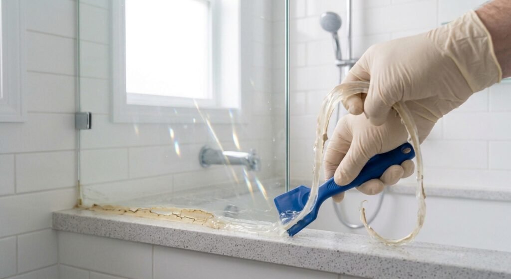 clean silicone caulk from bathtub glass panels