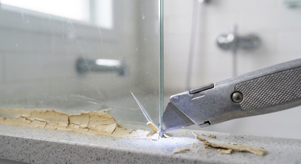 clean silicone caulk from bathtub glass panels