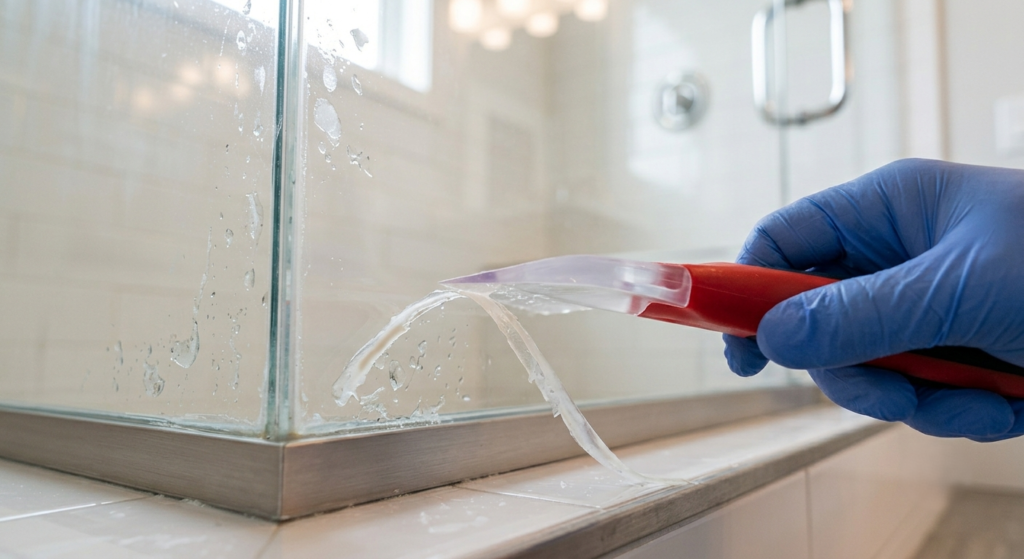 remove dried silicone from glass doors