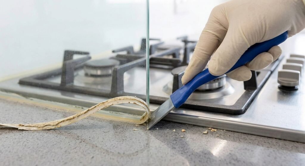 removing silicone from kitchen glass splashback