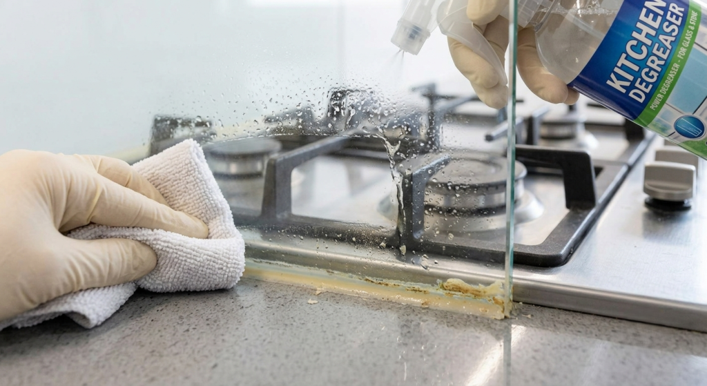 removing silicone from kitchen glass splashback