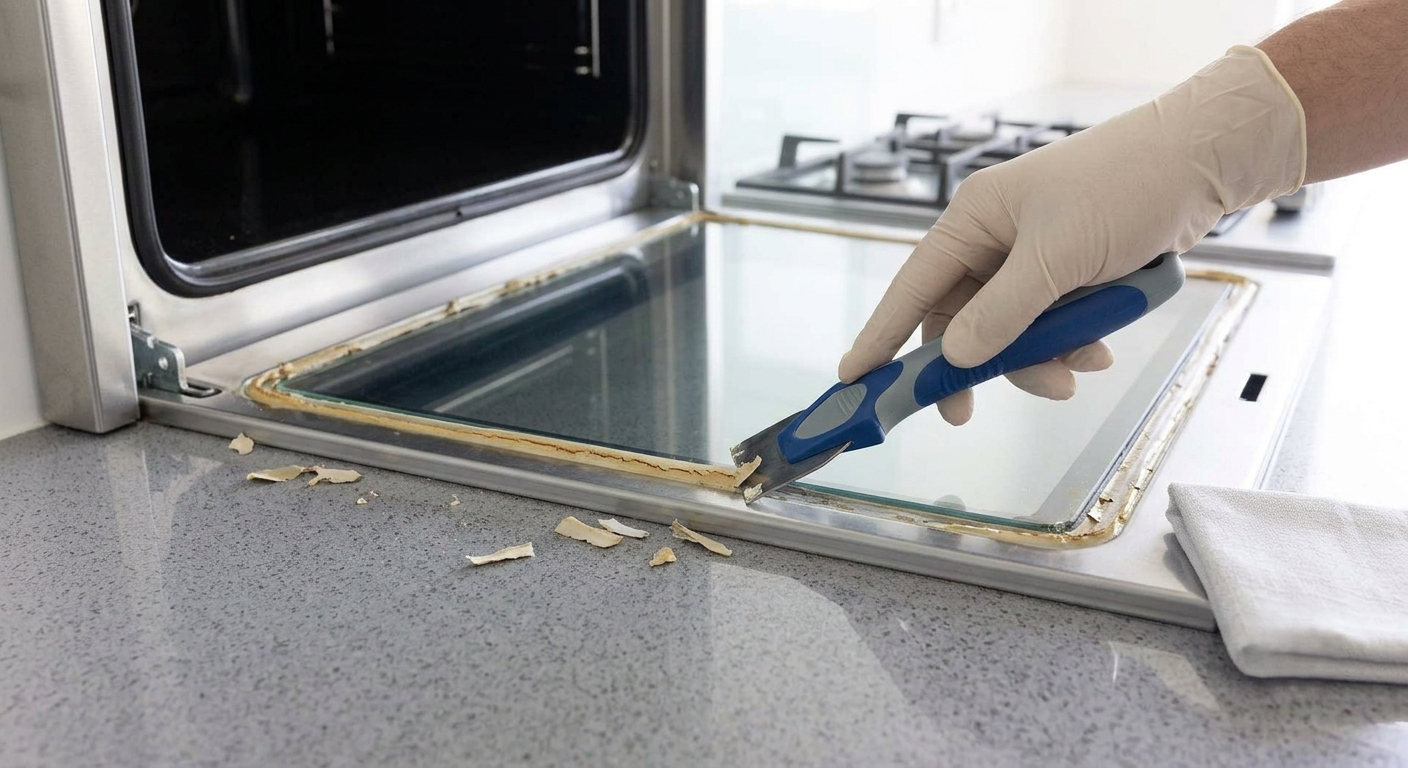 remove silicone from glass oven doors safely